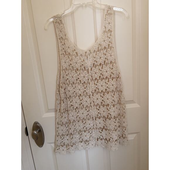 Charming Charlie Ivory Open Knit Crochet Sleeveless Tank Top Large - Picture 4 of 4